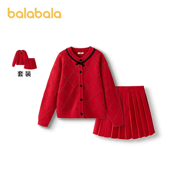 巴拉巴拉童装女童长袖套装儿童针织套裙2025新款小香风秋冬季休闲