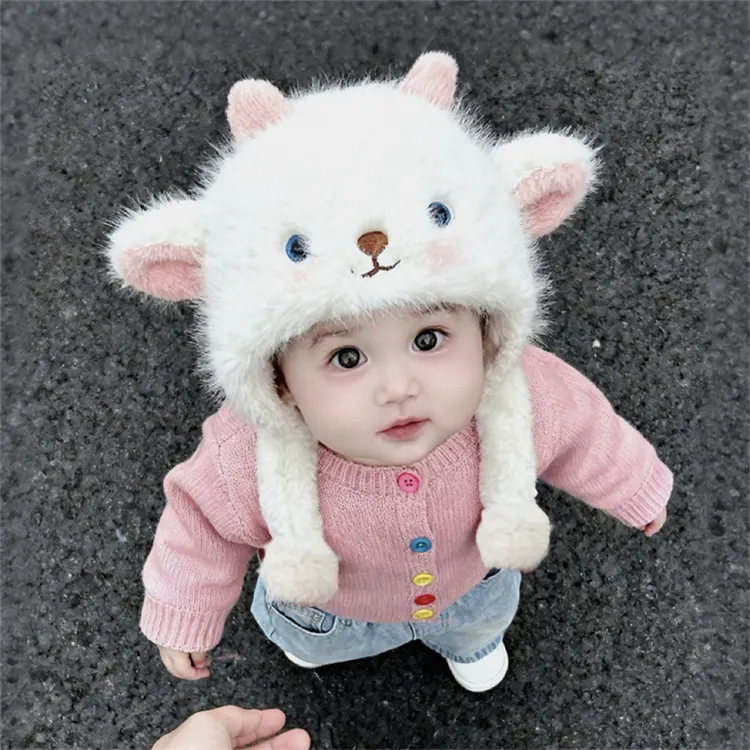 可爱小羊宝宝帽子秋冬季保暖加厚毛绒帽男女孩儿童耳朵会动护耳帽