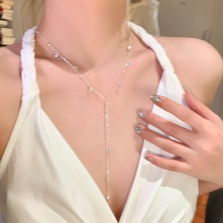 卡柒 铜合金项链 超闪满天星流苏项链女时尚小众设计高级感锁骨链