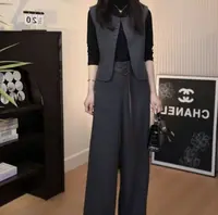 〈纪朵研〉H538一整套韩系穿搭高级感打底衫马甲阔腿裤腰带四件套