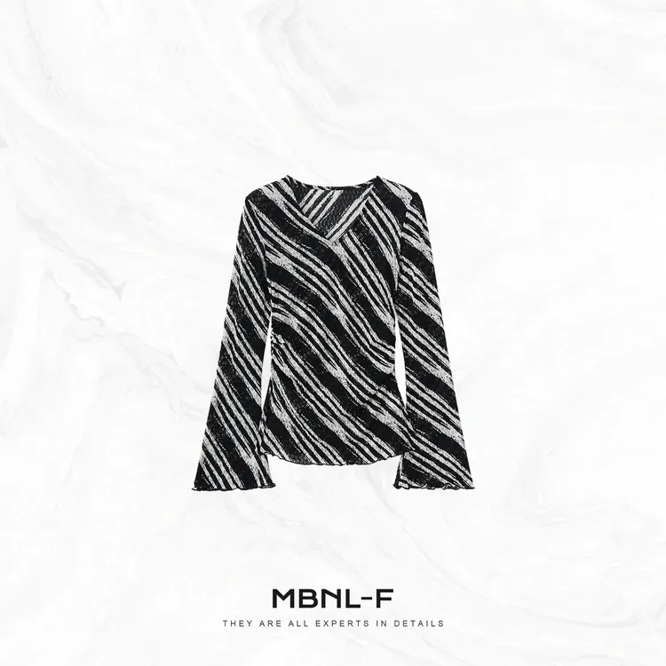 MBNL-F“肌理黑白条” 高定肌理感显瘦修身长袖T恤 秦磊XM-XSY5991