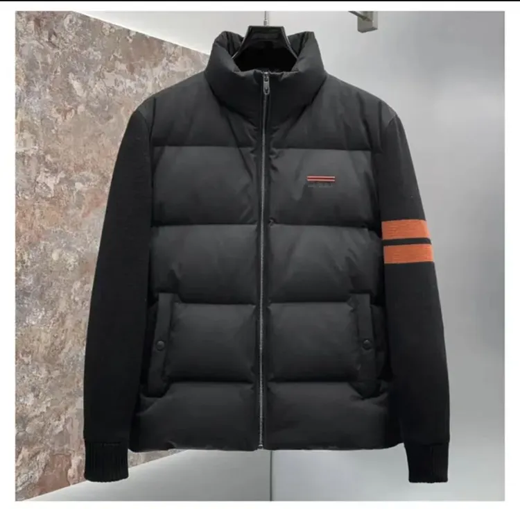 LZ秋冬新款拼接防风立领羽绒服简约男款冬款连帽保暖夹克外套