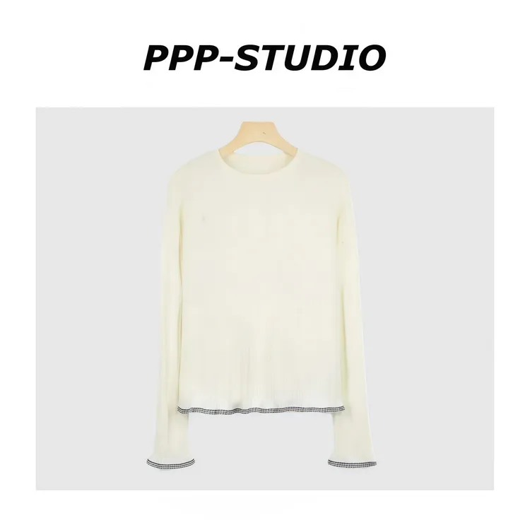 『PP-STUDIO』冬季新款法式优雅时尚设计款木耳边针织衫*20253594