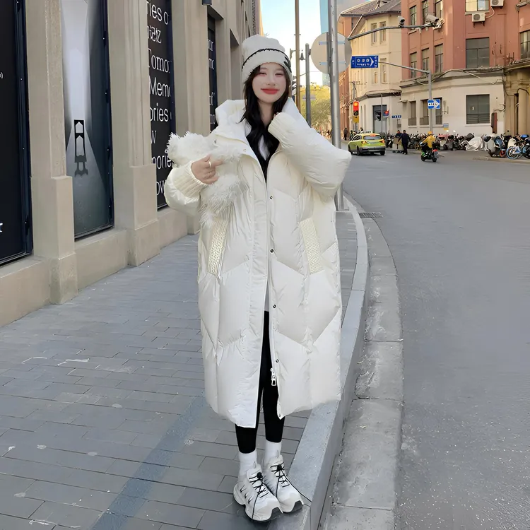 米连帽收腰羽绒服女2025年冬季中长款显瘦潮牌加厚外套女款女士