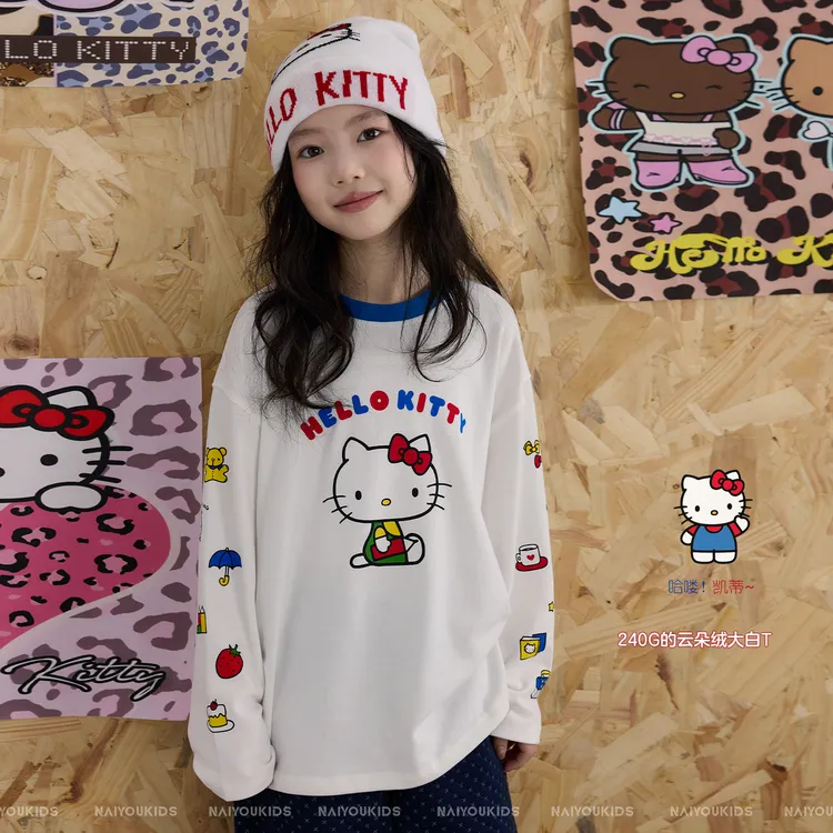 【Kitty酱】女童凯蒂猫休闲T恤2025秋季新款卡通百搭宝宝上衣Y6626