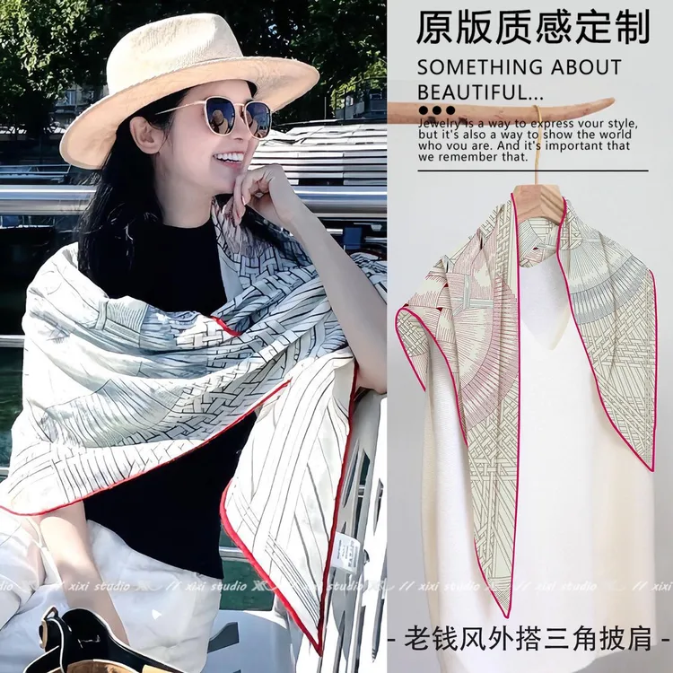 新款秋冬时尚百搭手工卷边大三角巾欧美风外搭保暖气质披肩围巾女