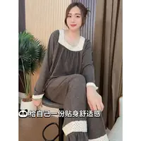 睡衣女冬季新款羊绒长袖长裤韩版可外穿家居服套装（方领花边）