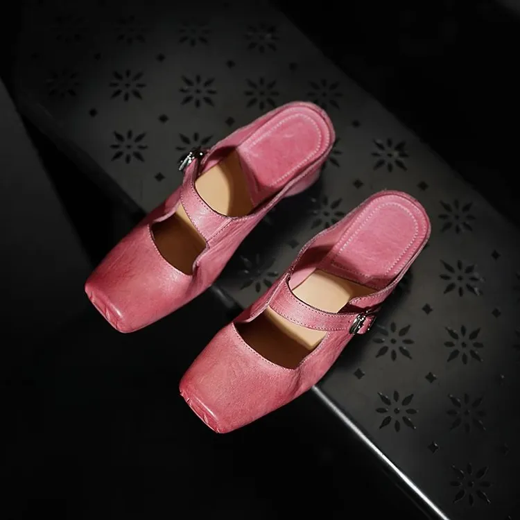 意大利进口水洗马皮拖鞋底复古半拖猪鼻子2025高级感气质靴子真皮