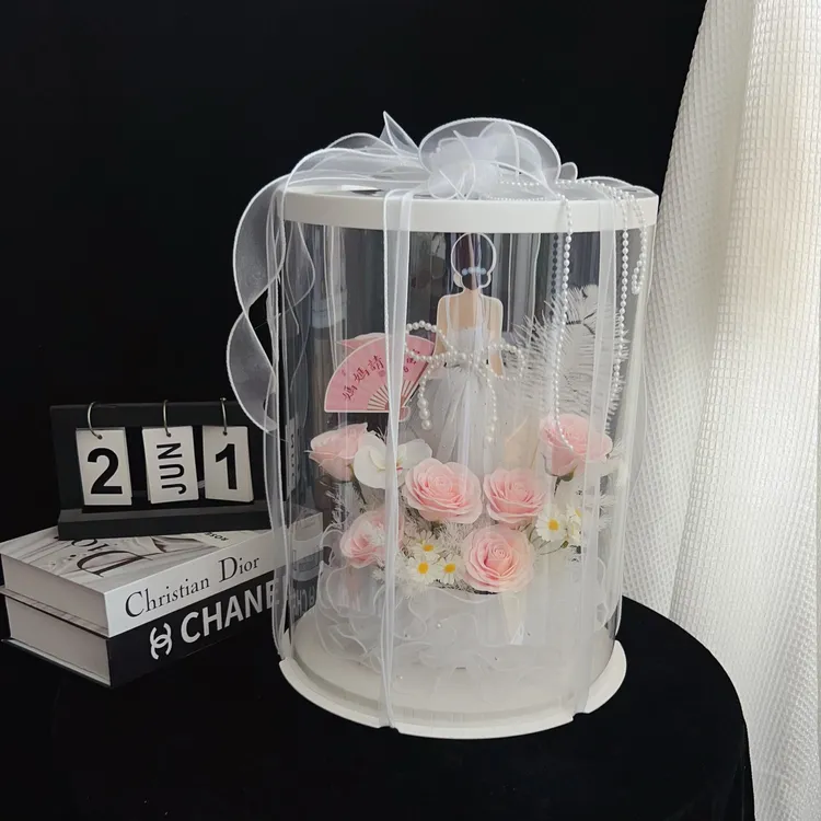 【花艺师刘莉专属】母亲节圆形方形透明蛋糕盒花束包装盒蛋糕盒透明