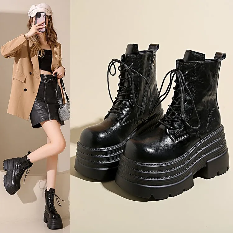 增高短靴女英伦风小个子2025新款春秋单靴厚底松糕马丁靴女高跟鞋