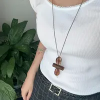 非金属树脂吊坠 树脂木头不规则几何方形项链锁骨链小众毛衣链女