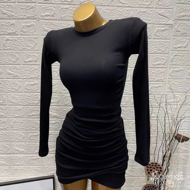 秋冬新款纯欲风长袖修身包臀显瘦打底连衣裙