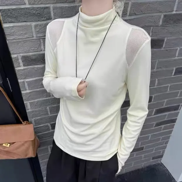 新款爆款洋气减龄设计感肩膀镂空长袖打底衫精致显瘦独特漂亮小衫