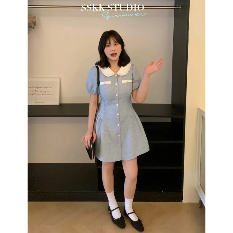 KMZY/KMZY山_山【百利甜】微胖女装韩版娃娃领小香风甜美减龄连衣裙