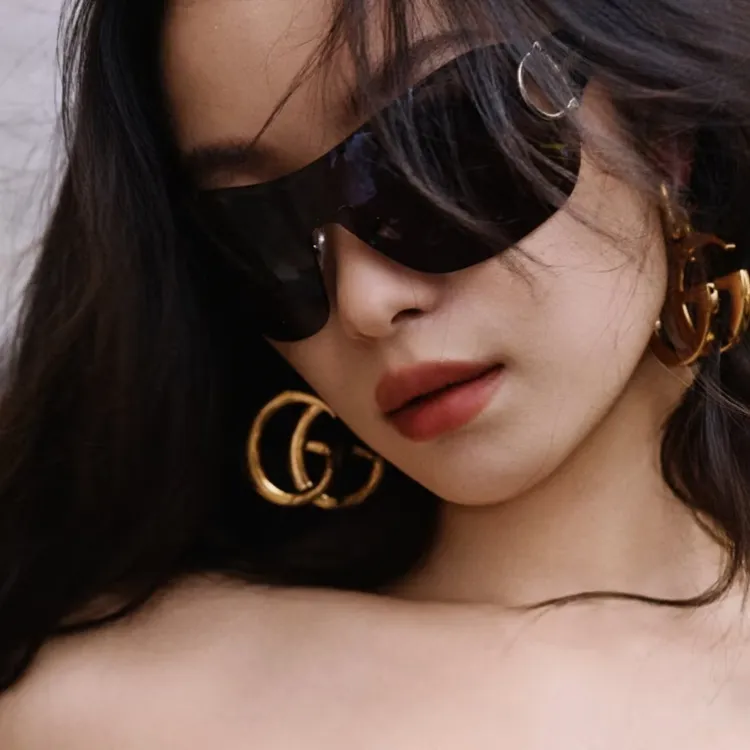 倪妮米兰时装周同款墨镜欧美风连体无框高级感女士防紫外线太阳镜