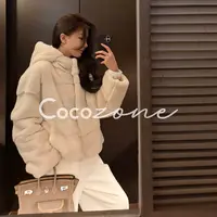 COCO ZONE 刘一一芬兰皇冠天鹅绒短二时尚连帽水貂外套CD3A3181