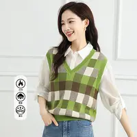 【达人专享】格纹马甲秋通勤百搭上衣V领无袖马夹女GC522387