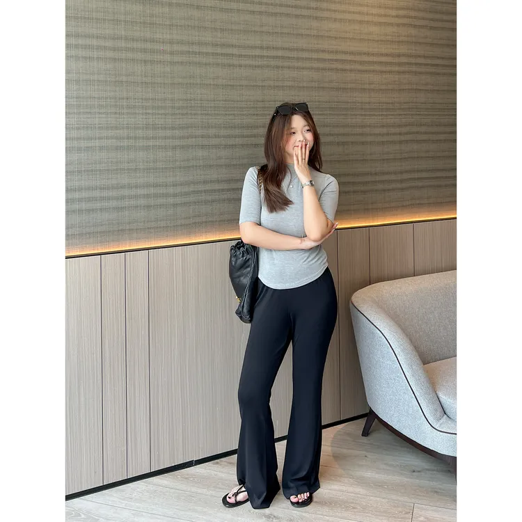 【秋季新款 】大码百分百秋季慵懒百搭显瘦垂感松紧腰微喇裤子1839