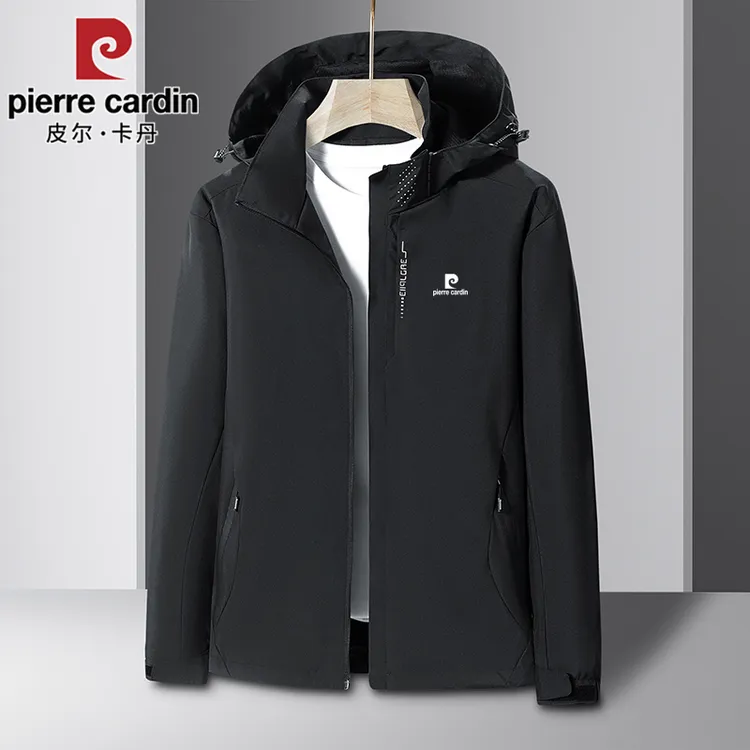 皮尔卡丹春秋季新款男士可拆卸帽冲锋户外三防夹克外套男宽松大码