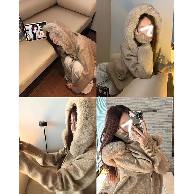 Two Million/毛领慵懒针织毛衣外套+加绒宽松垂感抽绳拖地裤套装