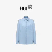 【可可专属】HUI卉直筒版型手肘贴布拼接长袖含桑蚕丝衬衫2025新款