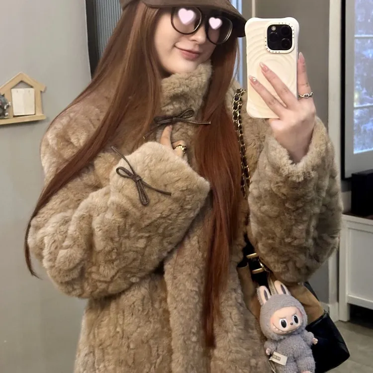 人造皮草 人造皮草女上衣长袖复古中长款常规袖立领秋冬网红