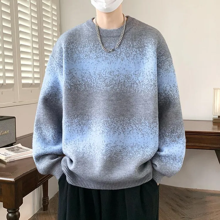 渐变色毛衣男款秋冬季圆领针织衫男士内搭潮牌青少年高级感毛线衣