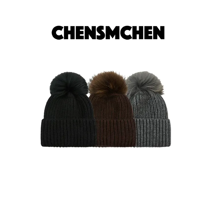 CHENSMCHEN 经典时尚毛球粗针织保暖毛线帽CSS11322NL
