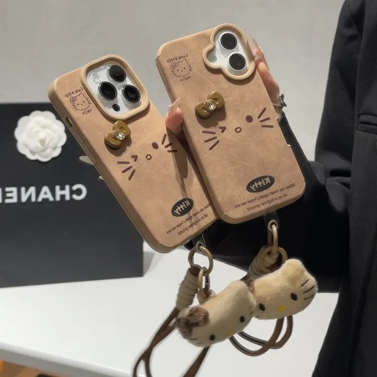 适用复古KT表情挂绳苹果16pro手机壳iPhone17小米15vivoppo华为