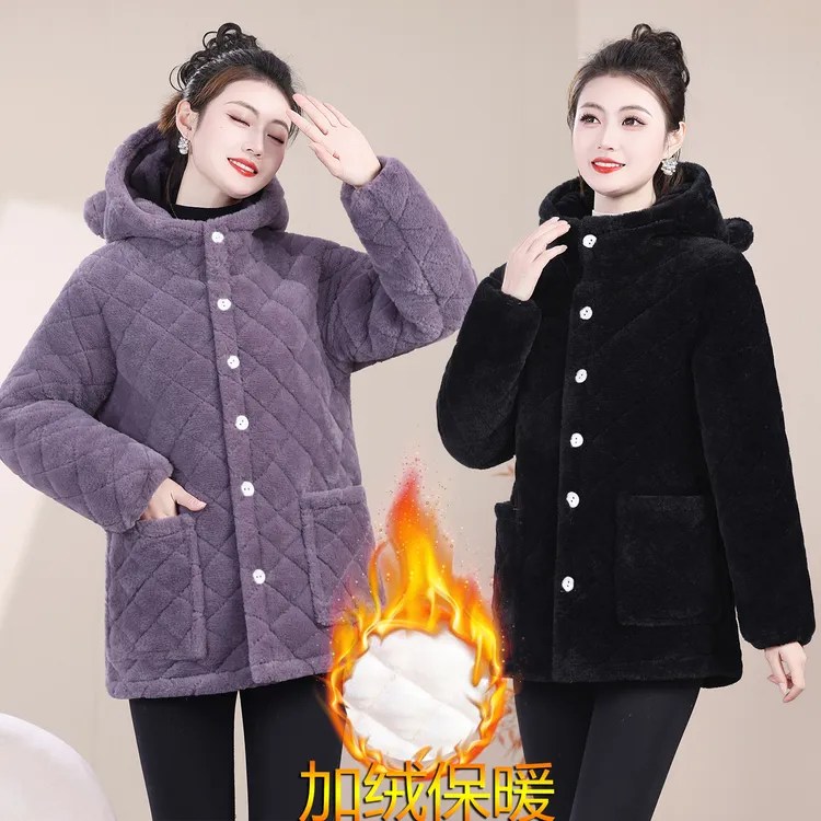 冬天短款连帽子保暖棉服棉衣女加绒加棉加厚外套罩衣小个子棉袄