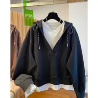 02267高级感连帽假两件卫衣女秋季款宽松休闲百搭洋气设计感上衣