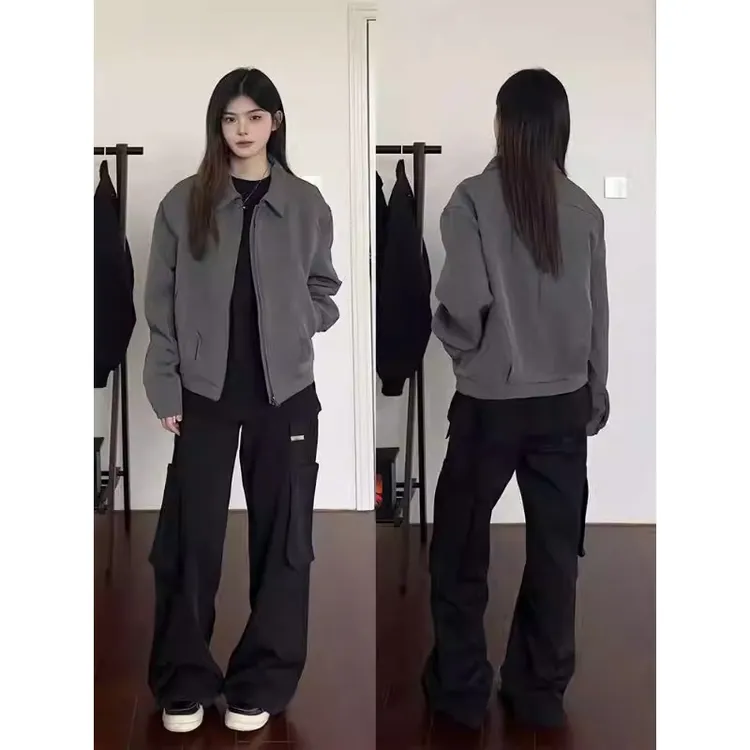 美式cleanfit垫肩短款外套男春秋潮牌高级感痞帅正肩翻领行政夹克