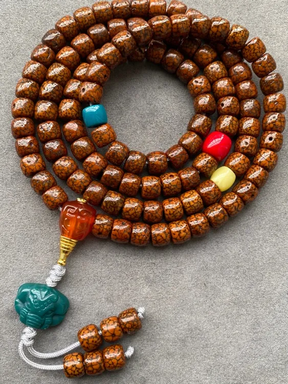 藏区8mm回流开片老星月菩提长串108颗脖挂手串带配饰开片包浆