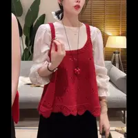 韩系甜美叠穿上衣女士2025秋季新款喇叭袖长袖衬衫针织背心两件套