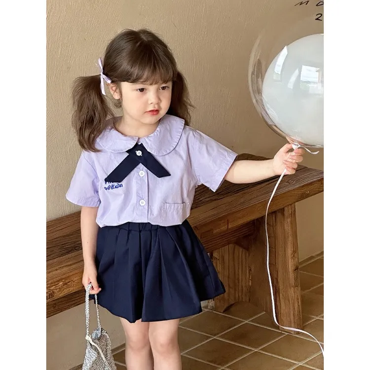 女童jk套装夏季学院风小女孩儿童泰式校服宝女童学院风百褶裙套装