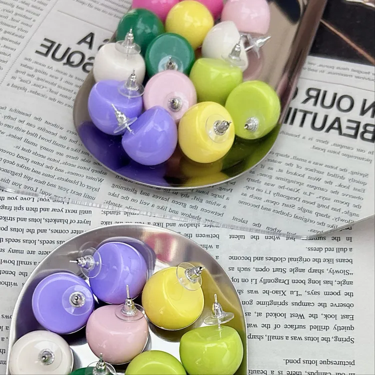 非金属亚克力耳饰 新款~小清新糖果色圆球可爱夸张树脂耳饰多巴胺