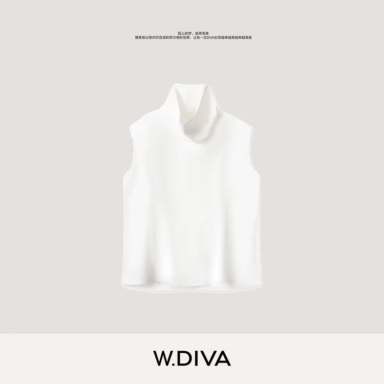 W.Diva【白羽】桑蚕丝醋酸高领薄纱无袖小衫设计师风格53S263005