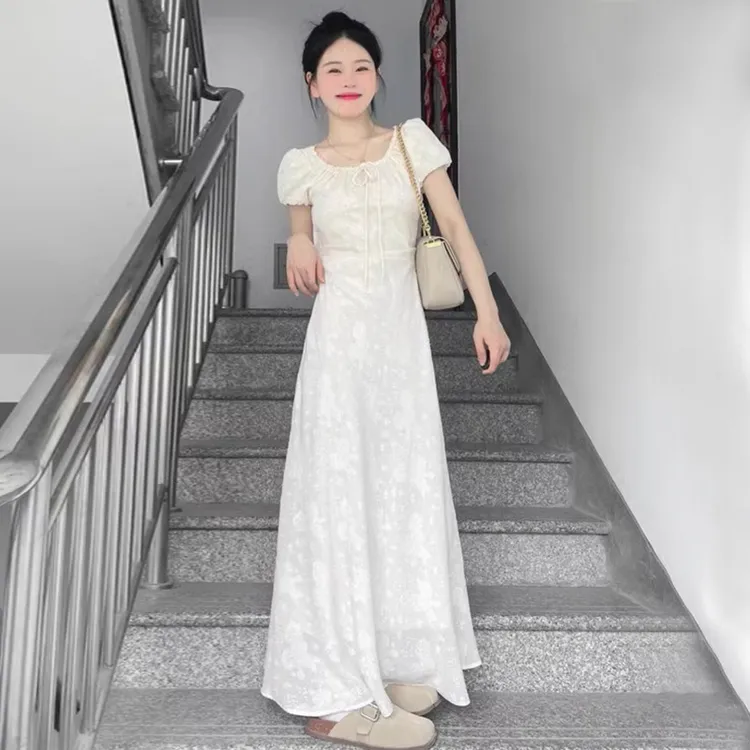 法式温柔风白色碎花连衣裙子女夏季2025年新款小个子气质长裙3383