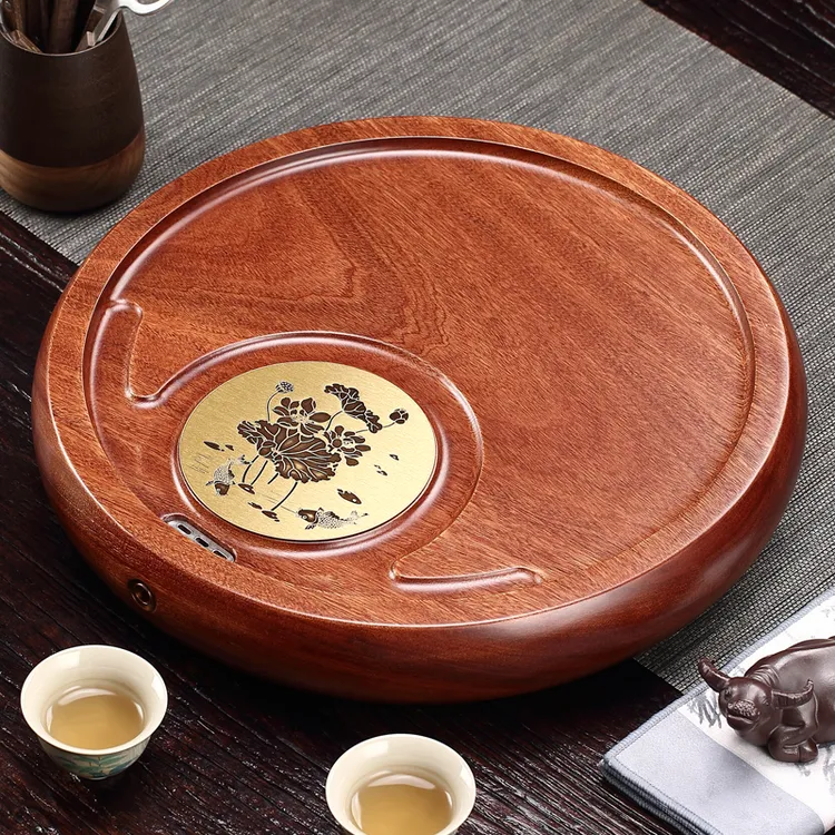 整块花梨木小茶盘圆形干泡茶台家用实木茶托茶海功夫茶具高档简约