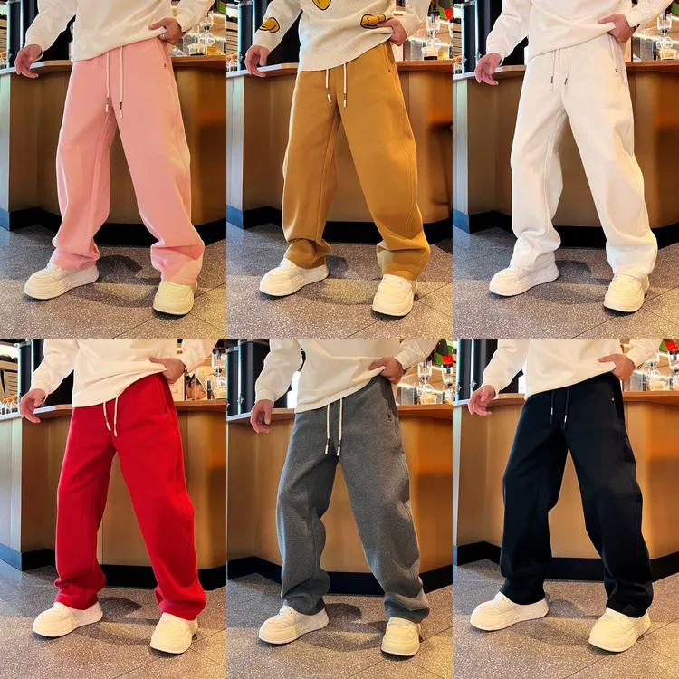 冬季新款百搭休闲时尚潮流简约个性纯色直筒宽松加绒男款休闲裤