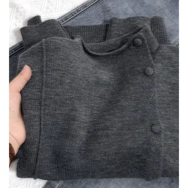 今年流行2025秋冬新款纯色极简立领针织衫休闲百搭高级感毛衣上衣