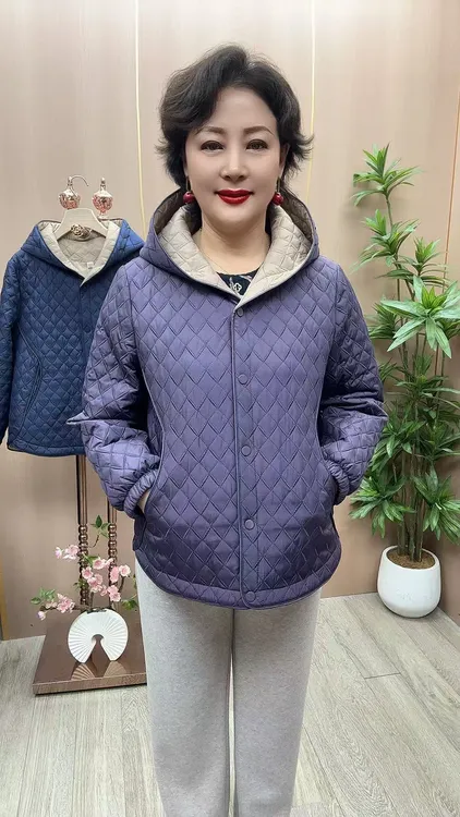 GY#82515棉外套 衣长65 中老年女装妈妈装 时尚百搭连帽棉外套
