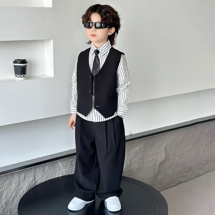 高级感主持人男童小礼服夏潮帅气时髦儿童西装套装2025小少爷西服