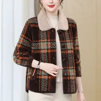 仿水貂绒外套衣女冬季加厚中老年妈妈上衣时髦洋气高级感减龄开衫