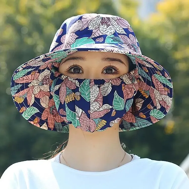 防晒口罩一体帽子遮阳帽女款防紫外线防风帽新款户外夏季太阳帽女