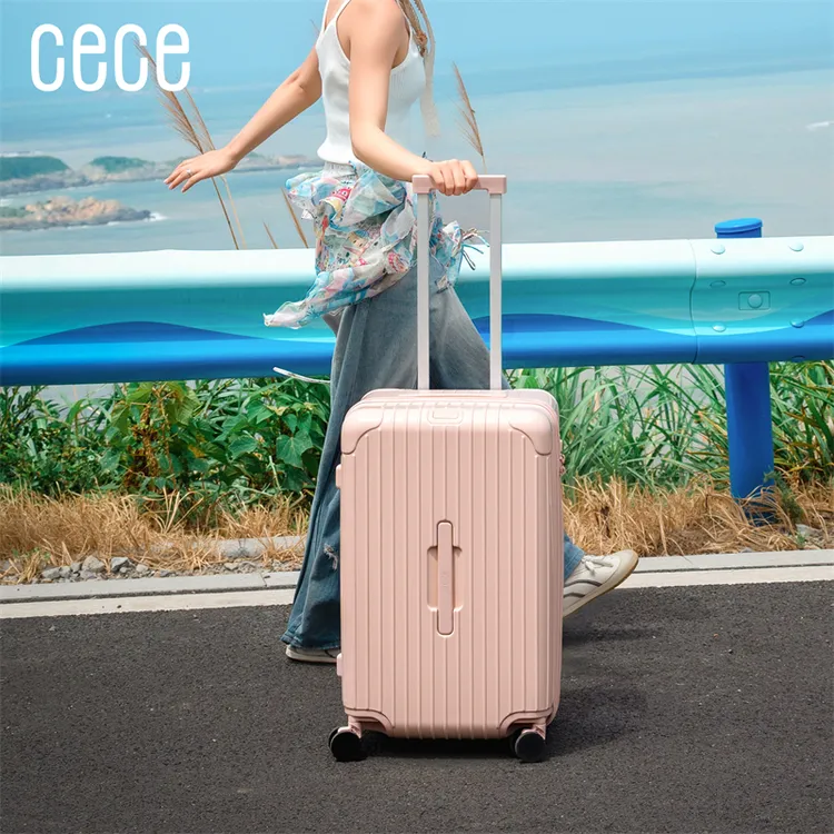 CECE粉色大容量行李箱轻便登机箱女款旅行箱内置纯色PC拉杆箱