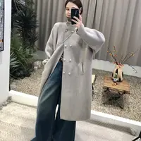 “冷调绿杏色”韩系复古双排扣风全羊毛宽松厚款大毛衣简约设计外套