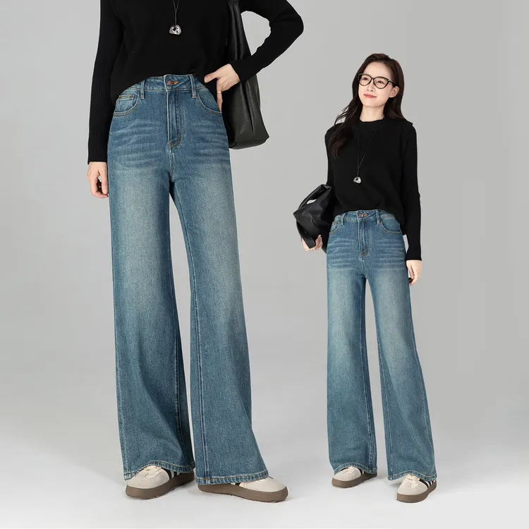 26年春新款复古蓝牛仔裤高腰显瘦时髦高级感筒喇女裤3901