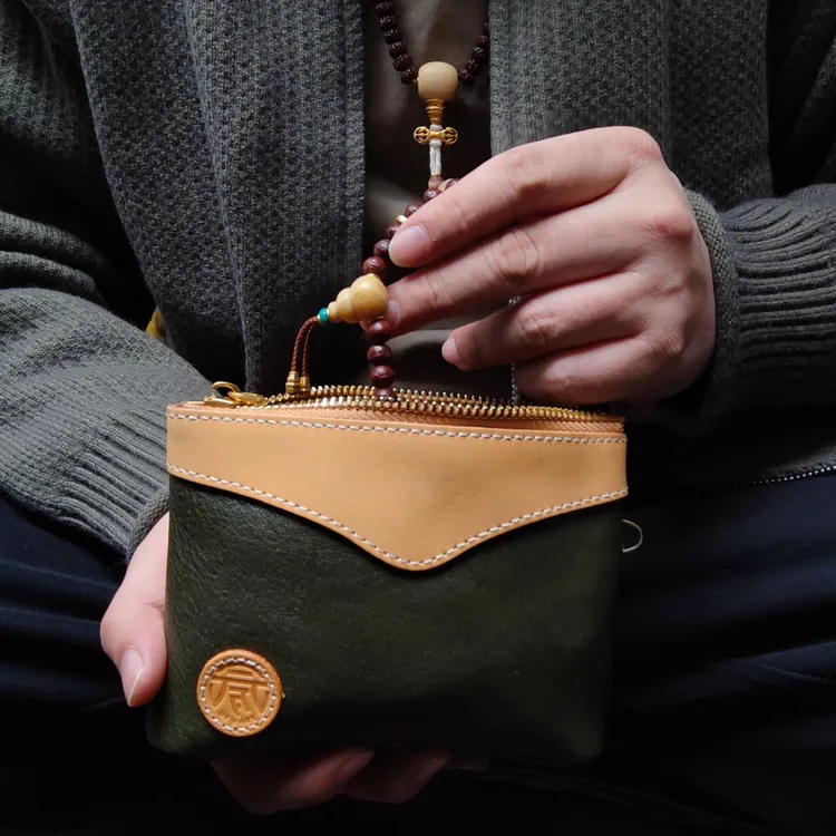 元夙造物牛皮文玩收纳袋包高档首饰手串拼色手包 手工保养工具