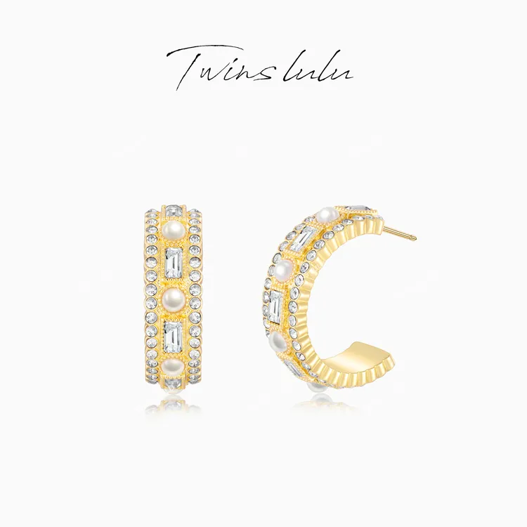 TWINS LULU【格利莫】 新年款明星同款C形几何方形耳环TSL2777